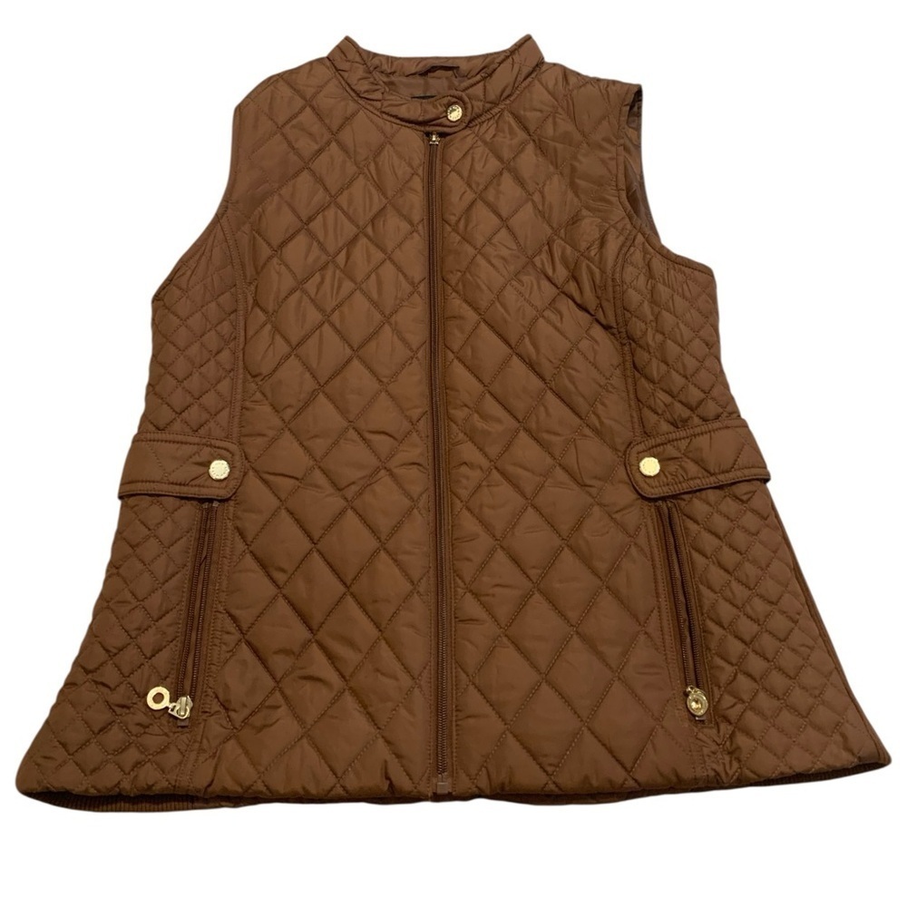 15. MARC NEW YORK Andrew Marc Quilted Vest Brown Gold Hardware Size L